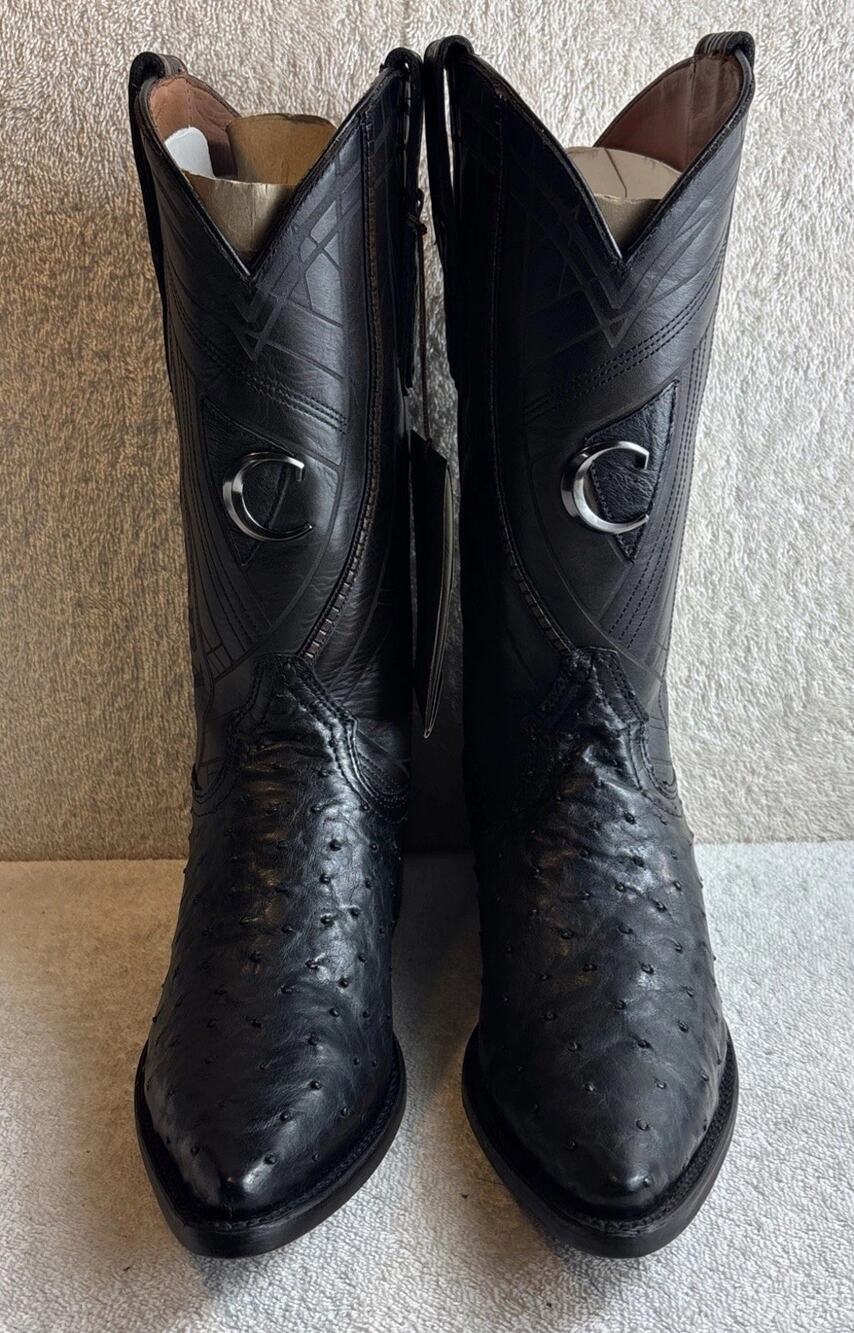 Cuadra Men Black Ostrich Leather Cowboy Western Boot Men Size 7 EE Pointed 24833